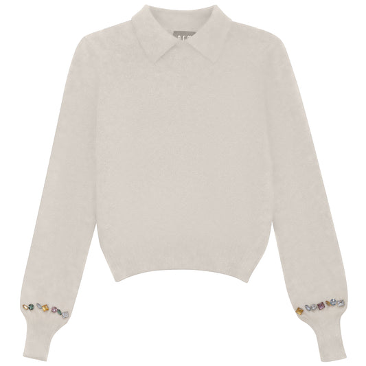 CRYSTAL EMBELLISHED COLLAR SWEATER