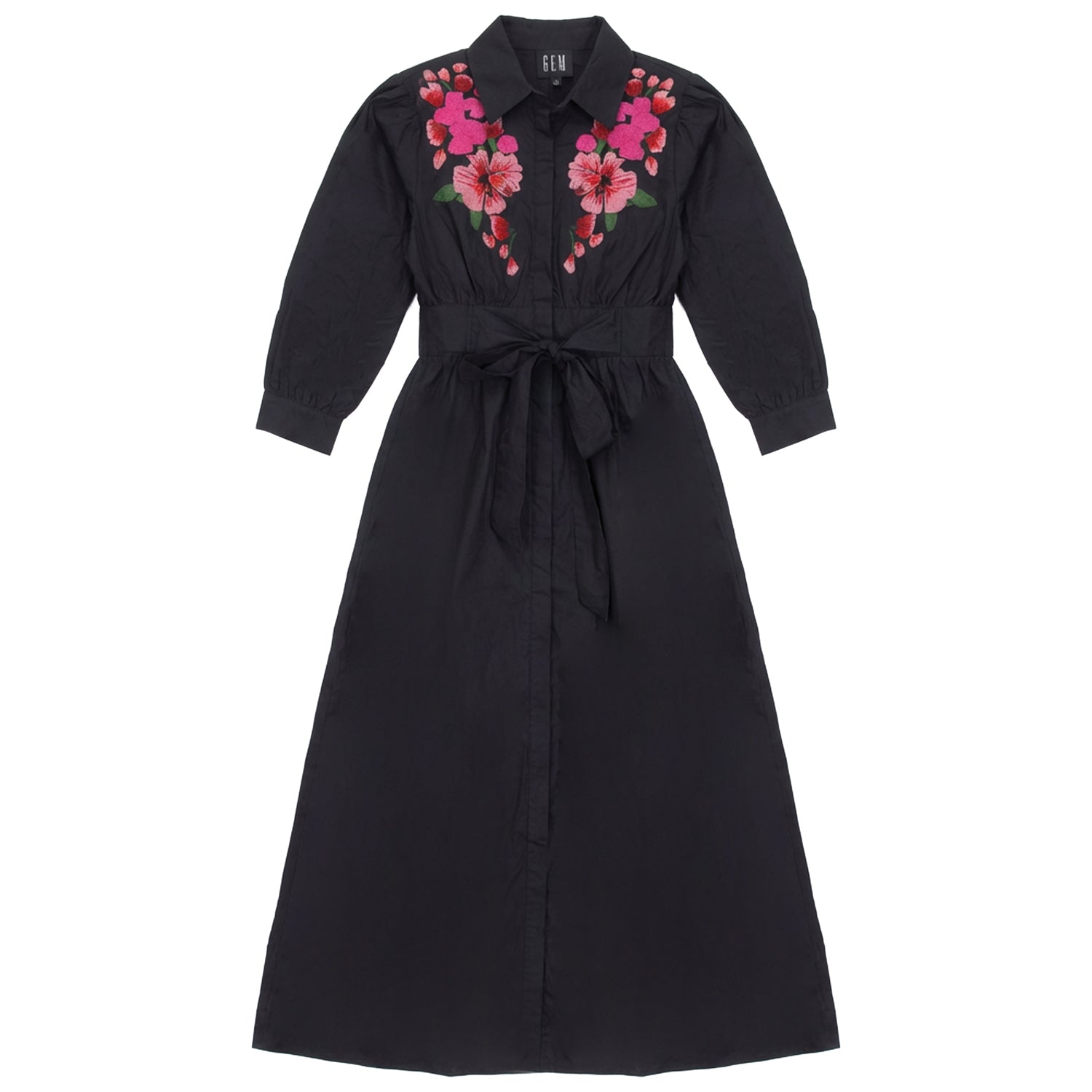 black embroidered shirt dress G800-BK