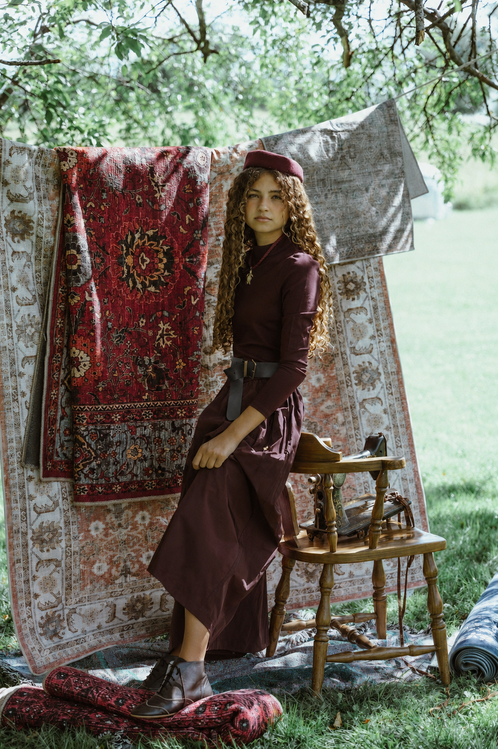 G910-BU - V YOKE BROCADE BOTTOM DRESS