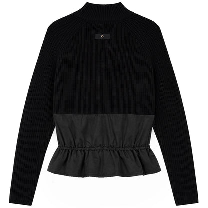 D900-BK - MIXED MEDIA CONTRAST ZIPPER DETAIL TOP