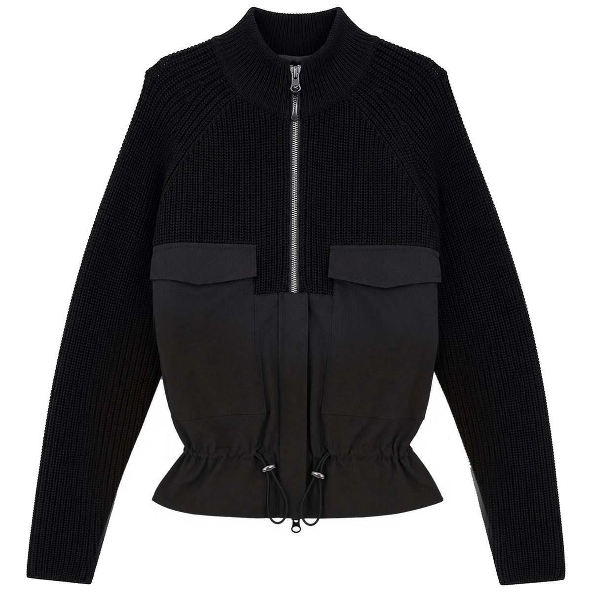 D900-BK - MIXED MEDIA CONTRAST ZIPPER DETAIL TOP