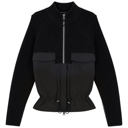 D900-BK - MIXED MEDIA CONTRAST ZIPPER DETAIL TOP
