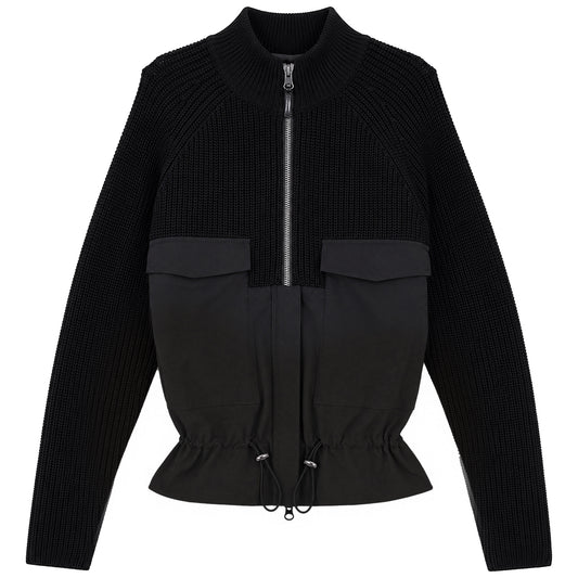 D900-BK - MIXED MEDIA CONTRAST ZIPPER DETAIL TOP