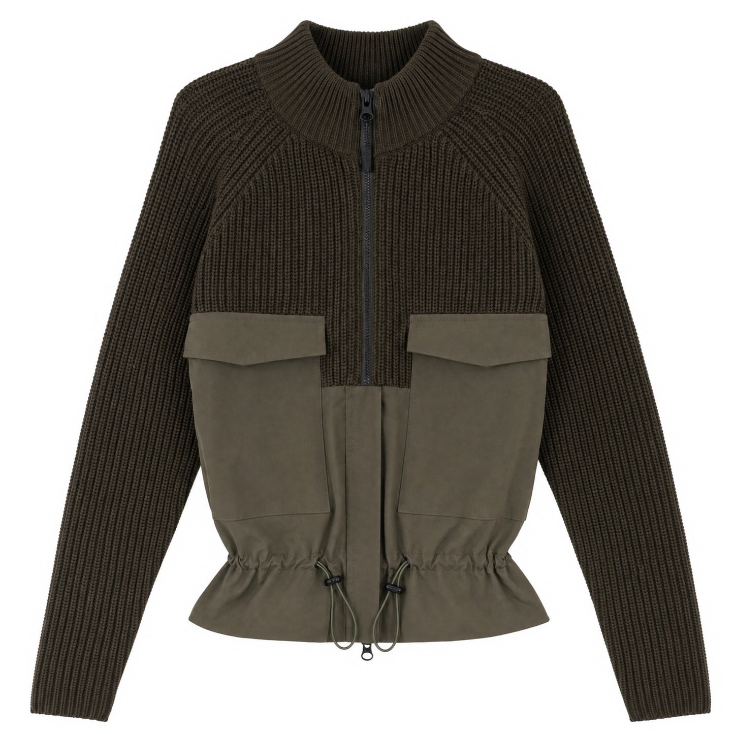 D900-GN - MIXED MEDIA CONTRAST ZIPPER DETAIL TOP