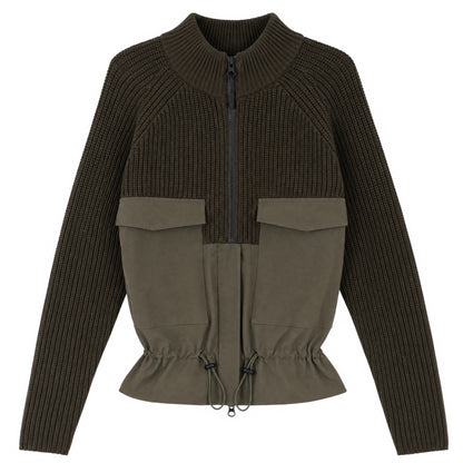 D900-GN - MIXED MEDIA CONTRAST ZIPPER DETAIL TOP
