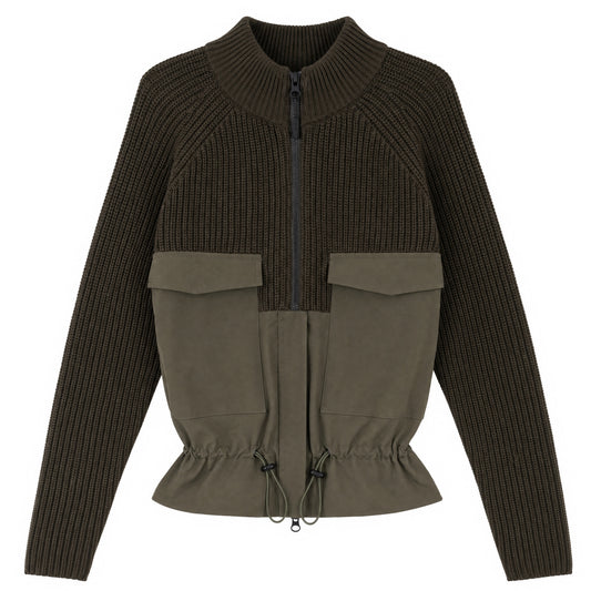 D900-GN - MIXED MEDIA CONTRAST ZIPPER DETAIL TOP