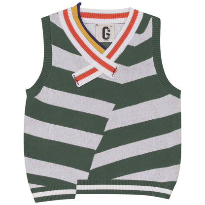 D908-GN - STRIPE RIB DETAIL VEST