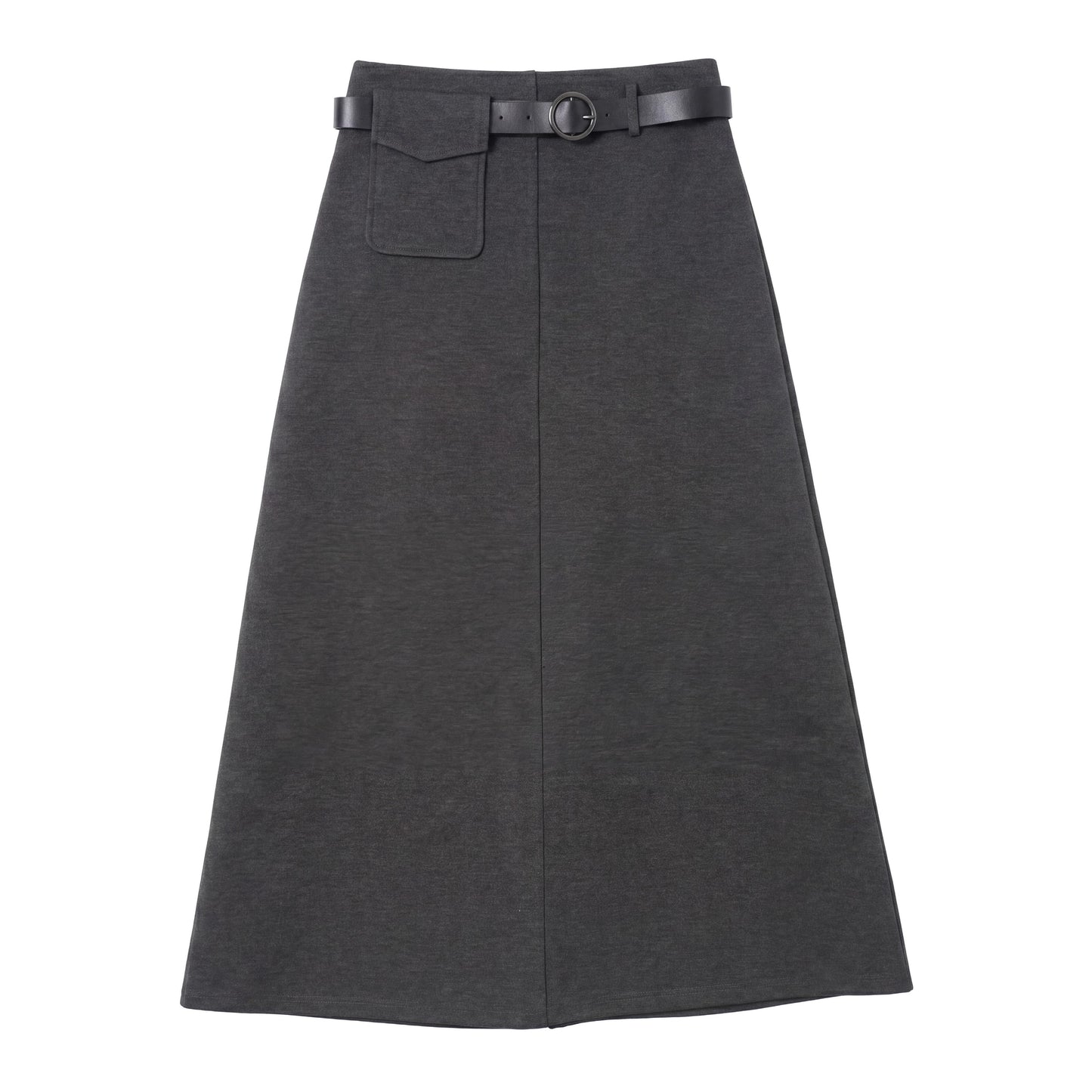 D976-GY - POCKET DETAIL A-LINE SKIRT