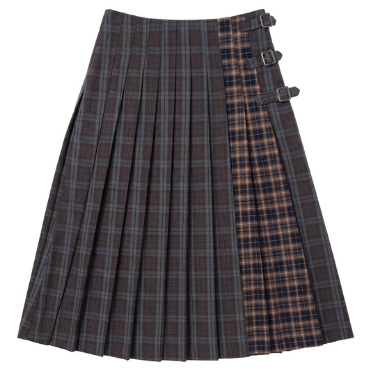D980-BR - PLAID PLEATED SKIRT