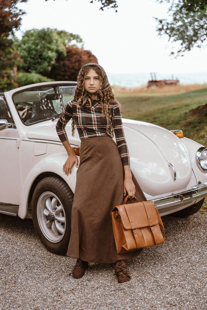 D984-BK - TOPSTITCHED YOKE SUEDE SKIRT