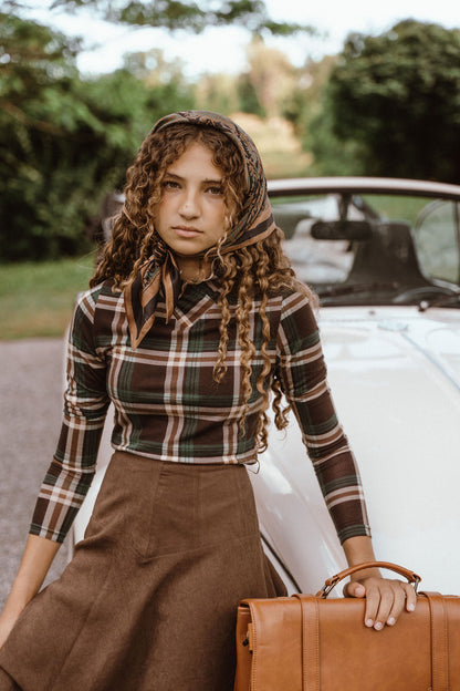 D984-BR - TOPSTITCHED YOKE SUEDE SKIRT