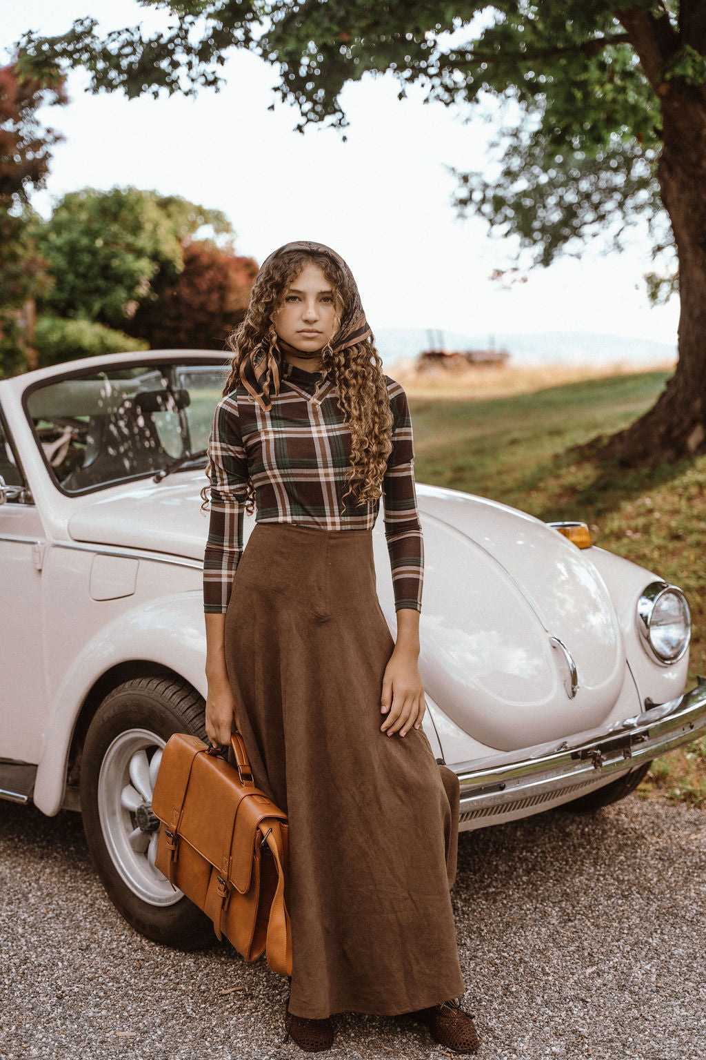 D984-BR - TOPSTITCHED YOKE SUEDE SKIRT