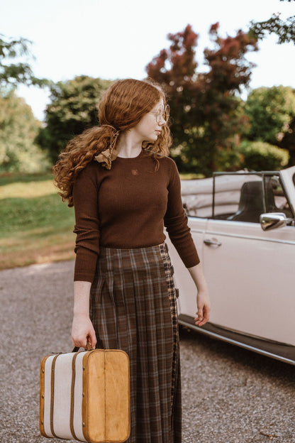 D980-BR - PLAID PLEATED SKIRT