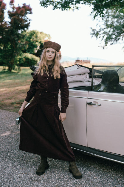 D978-BU - FRONT BUTTON DETAIL CORDUROY SKIRT