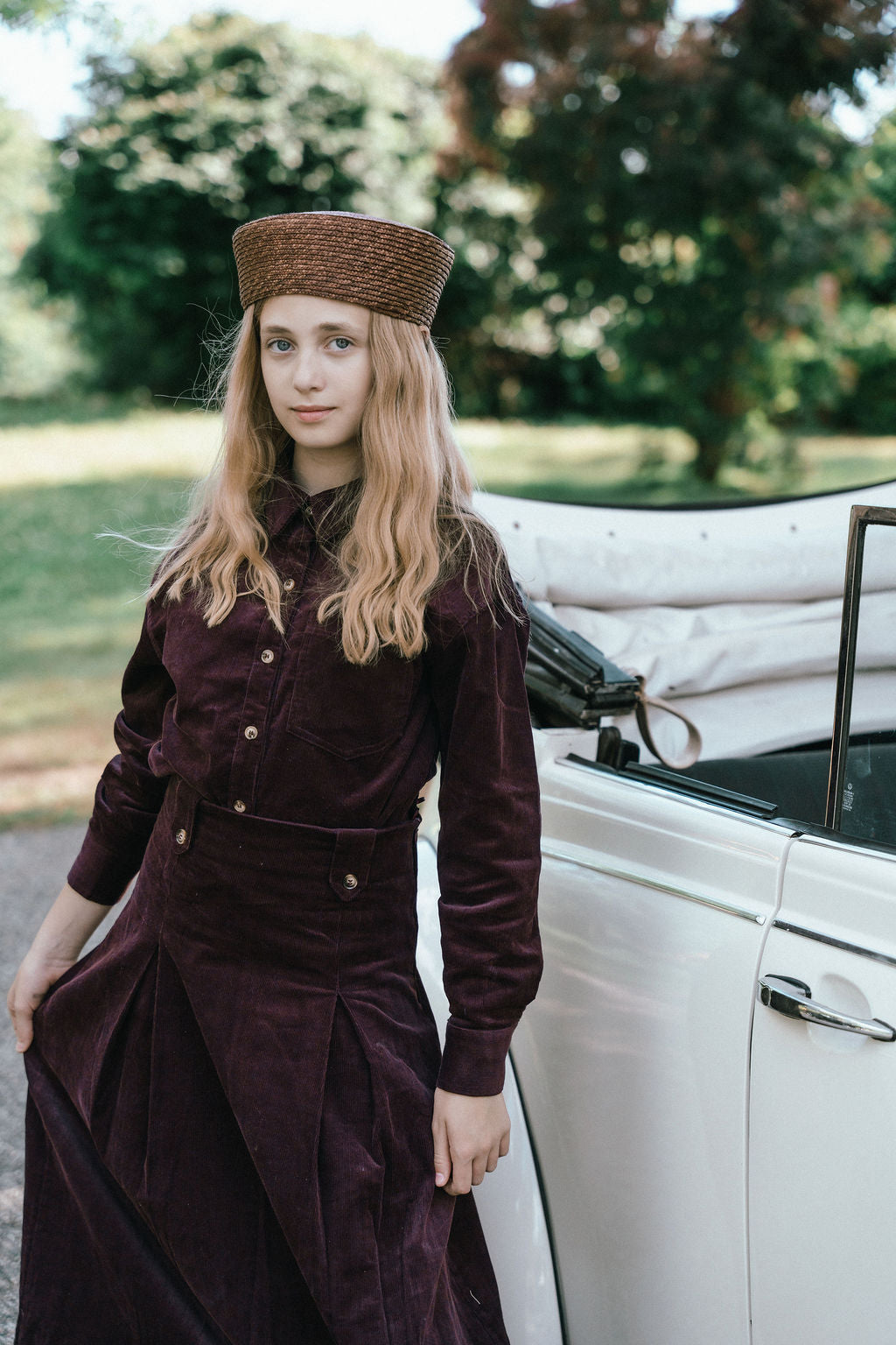 D978-BU - FRONT BUTTON DETAIL CORDUROY SKIRT