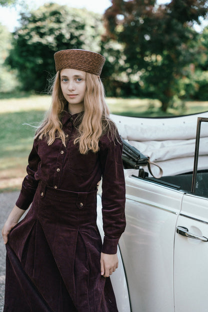 D978-BU - FRONT BUTTON DETAIL CORDUROY SKIRT