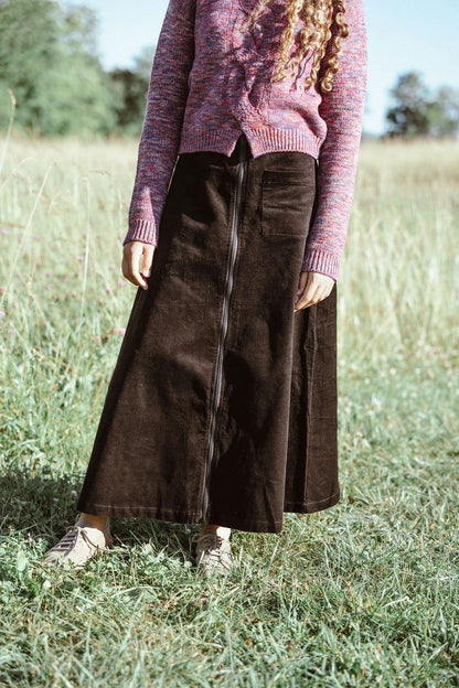 D972-BK - ZIPPER DETAIL CORDUROY SKIRT