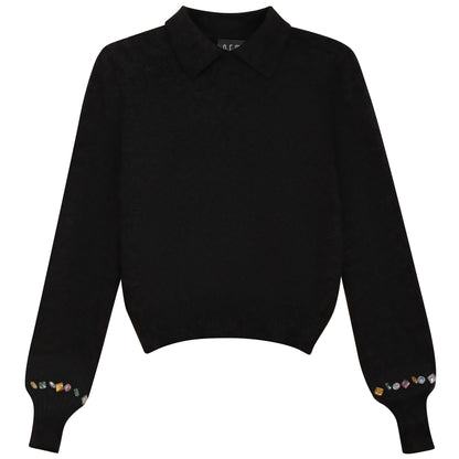 CRYSTAL EMBELLISHED COLLAR SWEATER