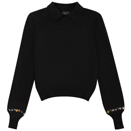 CRYSTAL EMBELLISHED COLLAR SWEATER