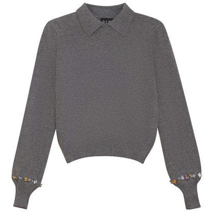CRYSTAL EMBELLISHED COLLAR SWEATER