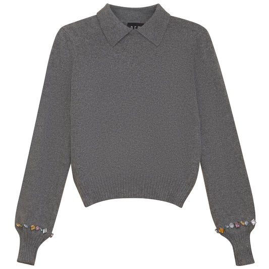 CRYSTAL EMBELLISHED COLLAR SWEATER