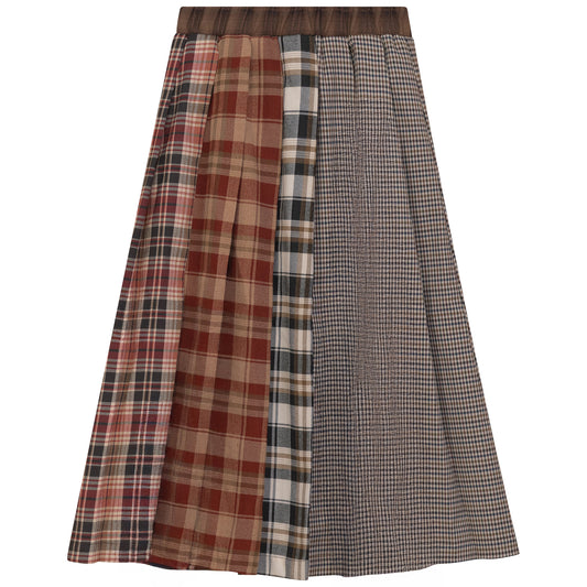 PLAID PANEL PLEATED SKIRT