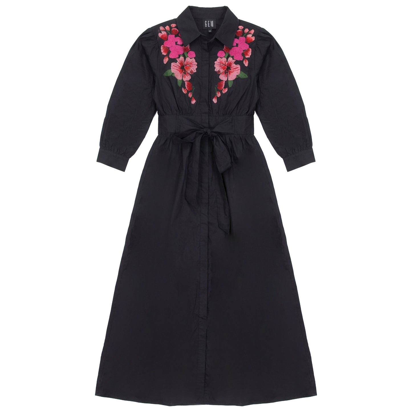 G800-BK - FLORAL EMBROIDERED SHIRT DRESS