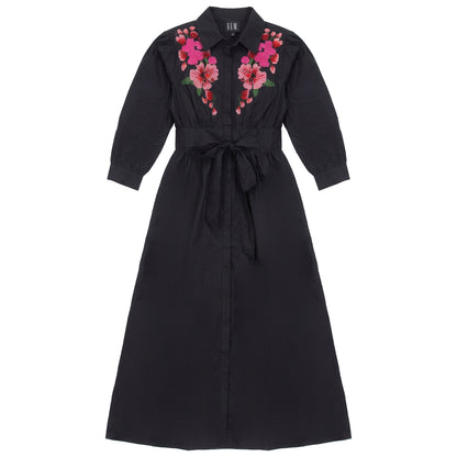 G800-BK - FLORAL EMBROIDERED SHIRT DRESS