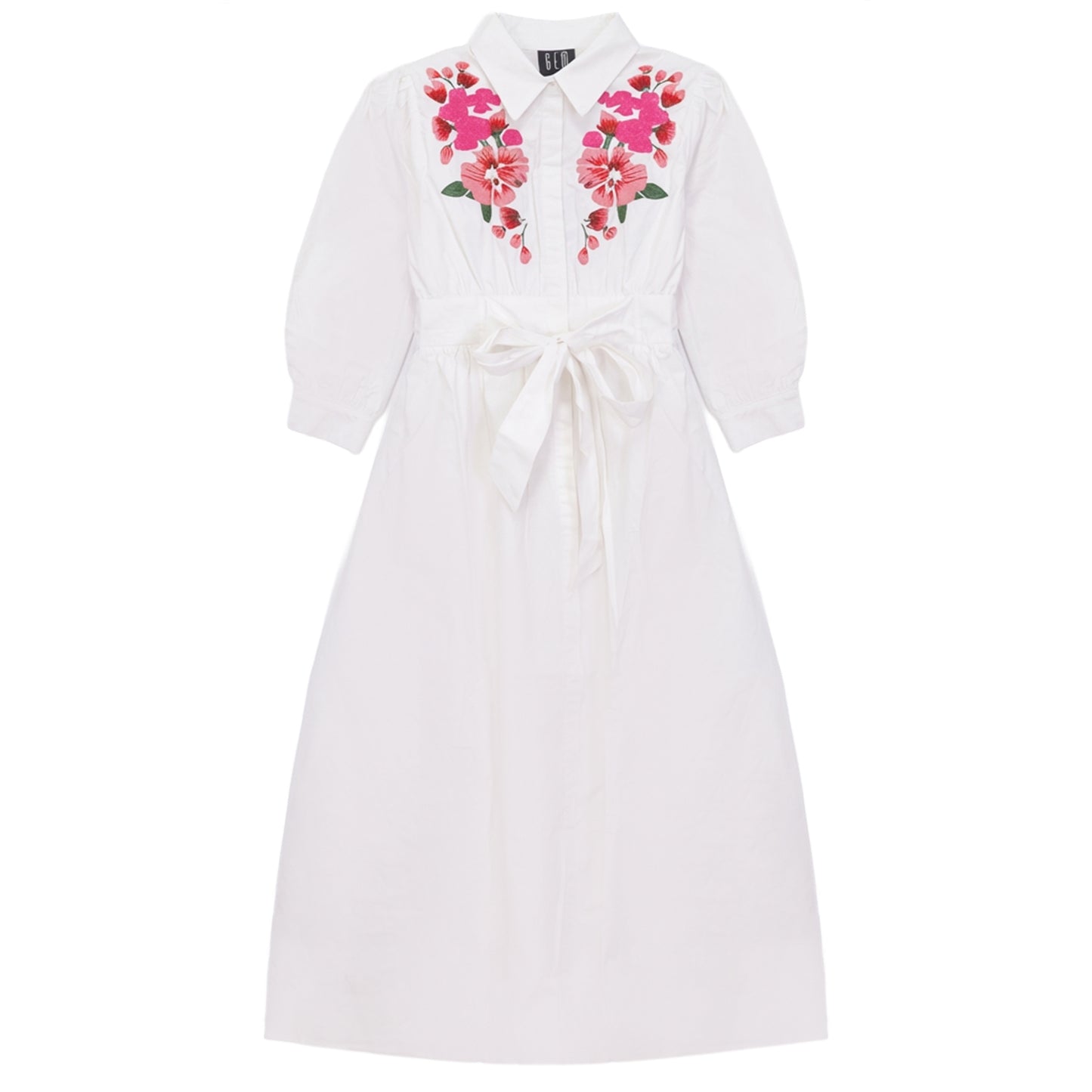 G800-WH - FLORAL EMBROIDERED SHIRT DRESS