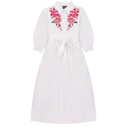 G800-WH - FLORAL EMBROIDERED SHIRT DRESS
