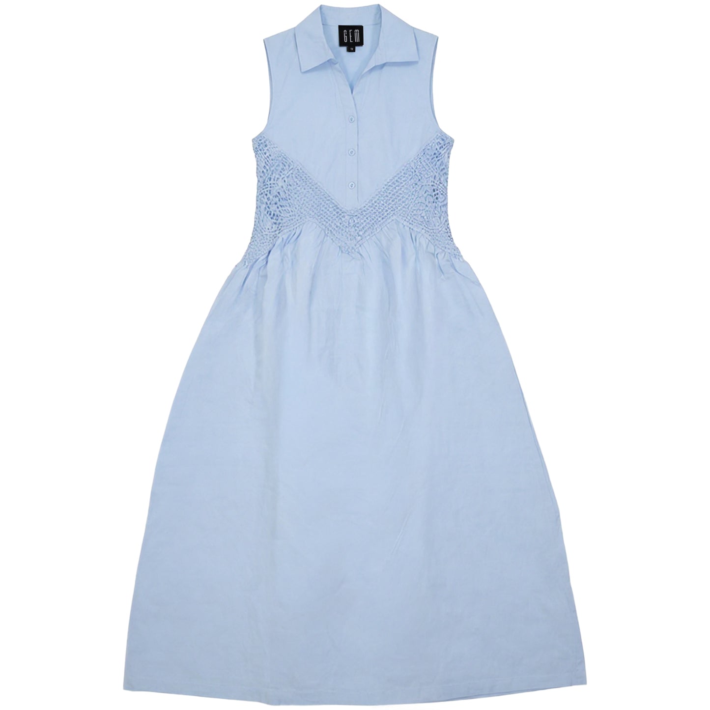 G816-BL - LACE CROCHET INSERT SLEEVELESS DRESS