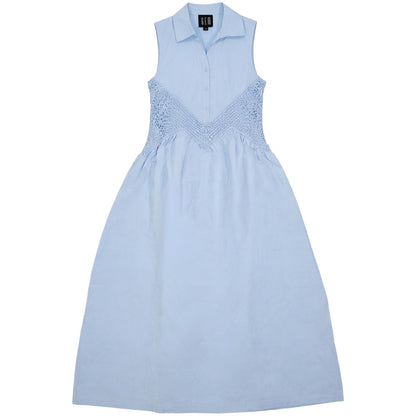 G816-BL - LACE CROCHET INSERT SLEEVELESS DRESS