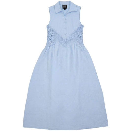 G816-BL - LACE CROCHET INSERT SLEEVELESS DRESS