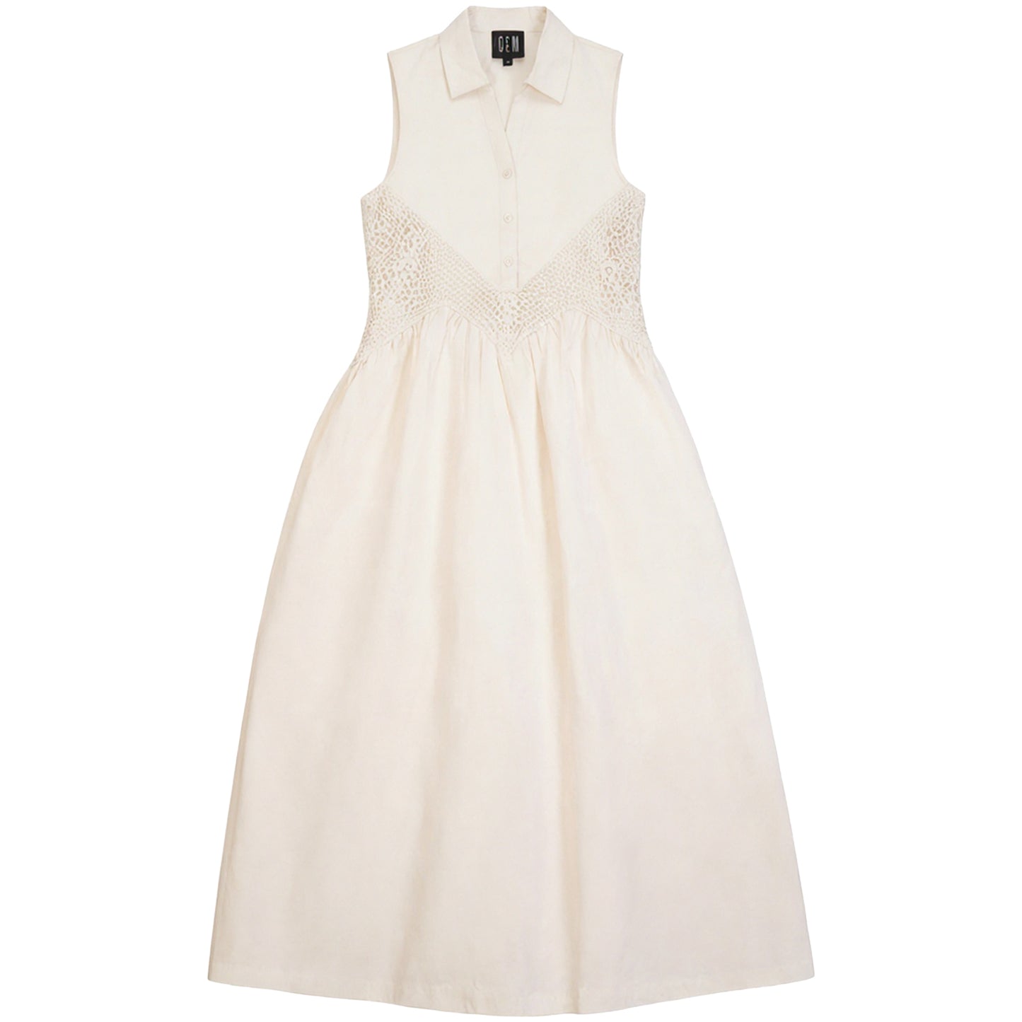 G816-CR - LACE CROCHET INSERT SLEEVELESS DRESS