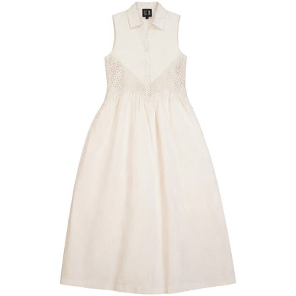 G816-CR - LACE CROCHET INSERT SLEEVELESS DRESS