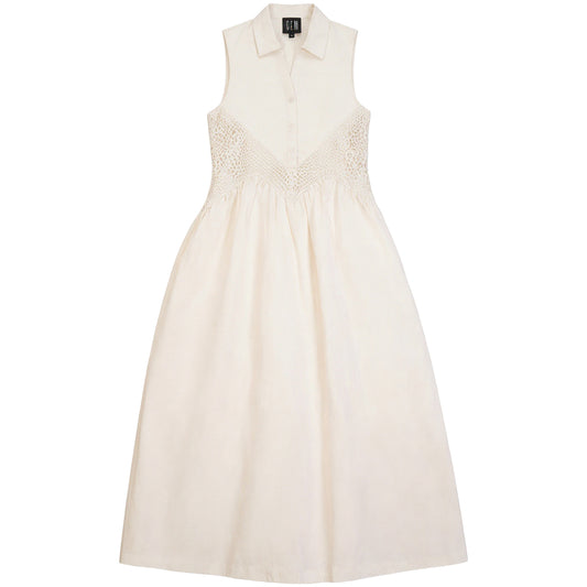 G816-CR - LACE CROCHET INSERT SLEEVELESS DRESS