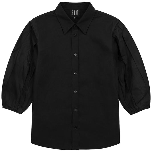 G830-BK - COTTON PLEATED DETAIL SLEEVE SHIRT