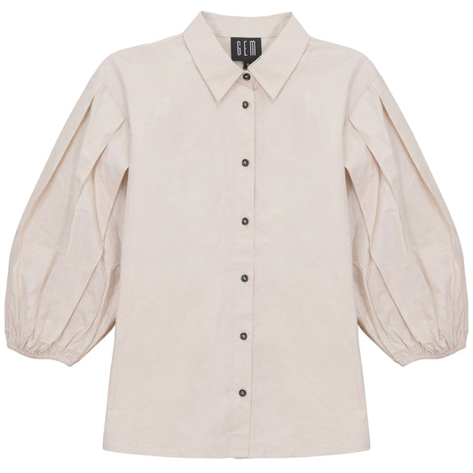 G830-CR - COTTON PLEATED DETAIL SLEEVE SHIRT