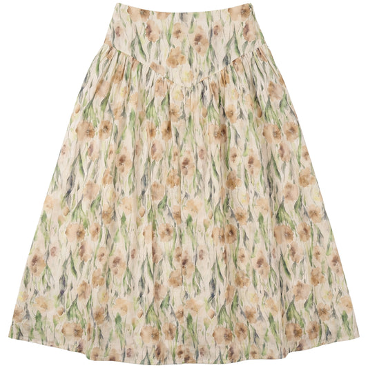 G835-BE - DROPPED YOKE PRINTED SKIRT