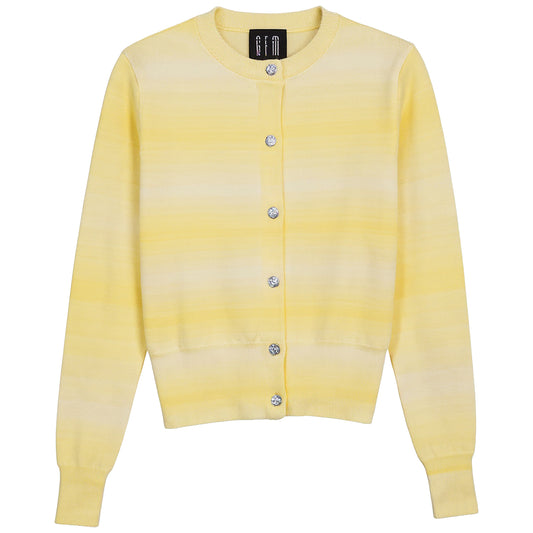 G852-YE - RHINESTONE BUTTON CARDIGAN