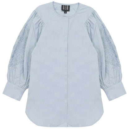 G859-BL - EMBROIDERY DETAILED SHIRT