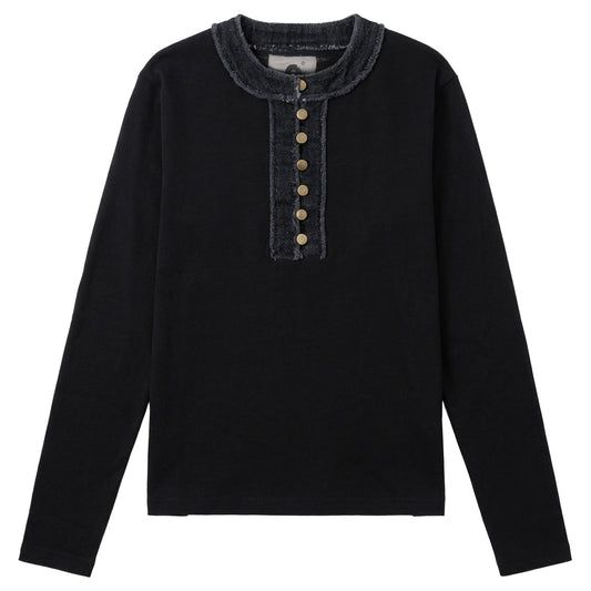 G870-BK - DENIM RAW EDGE DETAIL TOP