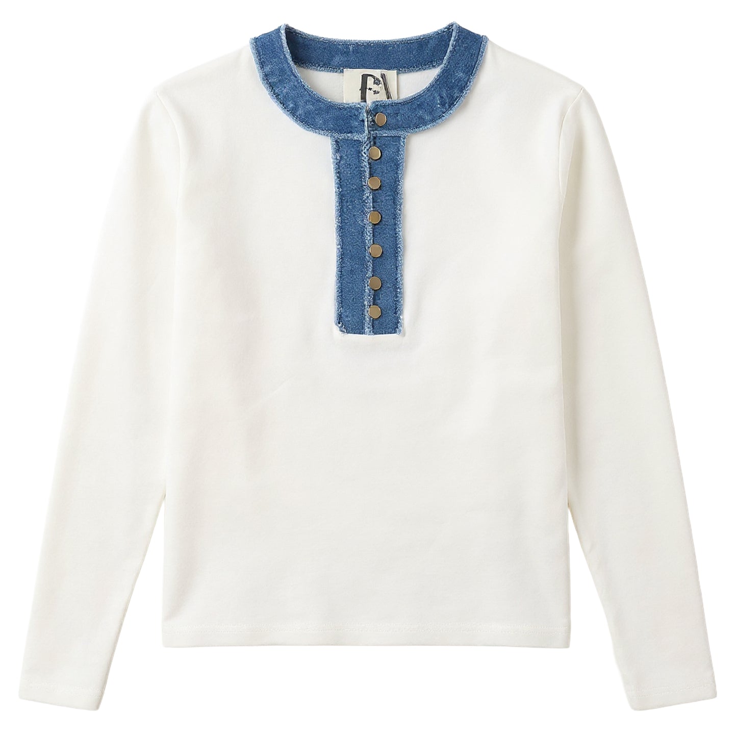 G870-WH - DENIM RAW EDGE DETAIL TOP