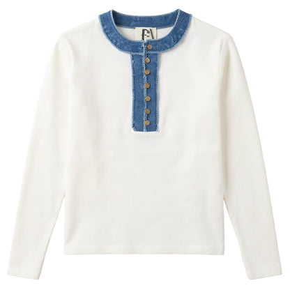 G870-WH - DENIM RAW EDGE DETAIL TOP