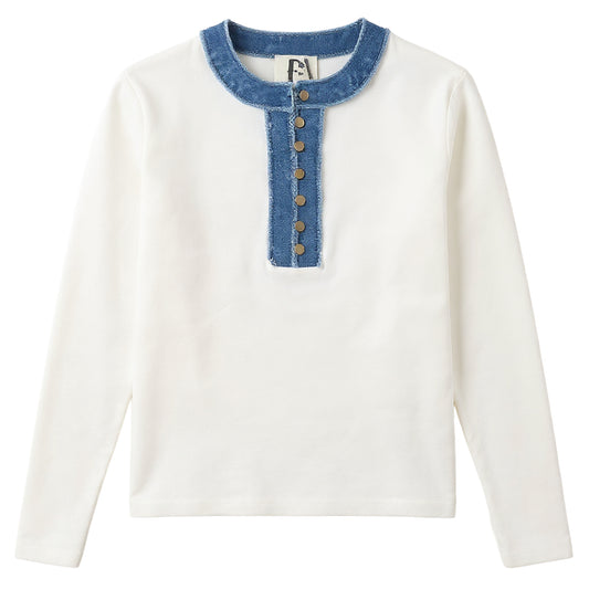 G870-WH - DENIM RAW EDGE DETAIL TOP