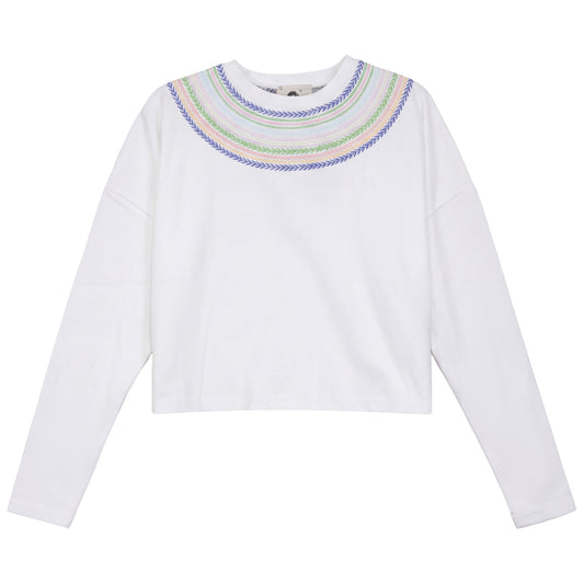 G879-WH - COLORED DETAIL CROPPED TEE