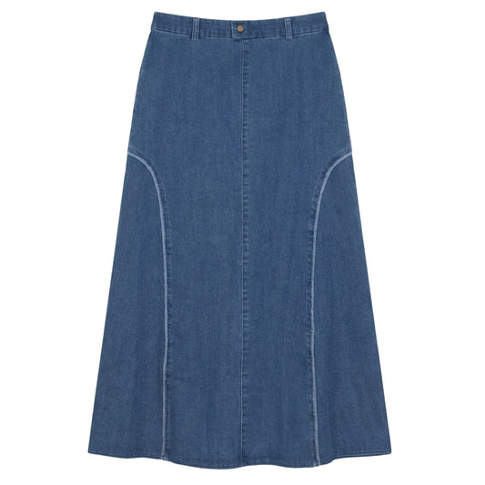 G890-DE - DENIM RAW EDGED SKIRT