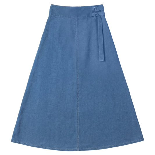 G891-LDE - DENIM FRONT BUCKLE SKIRT