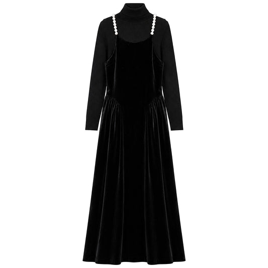 G903-BK - PEARL STRAP JUMPER WITH TURTLENECK