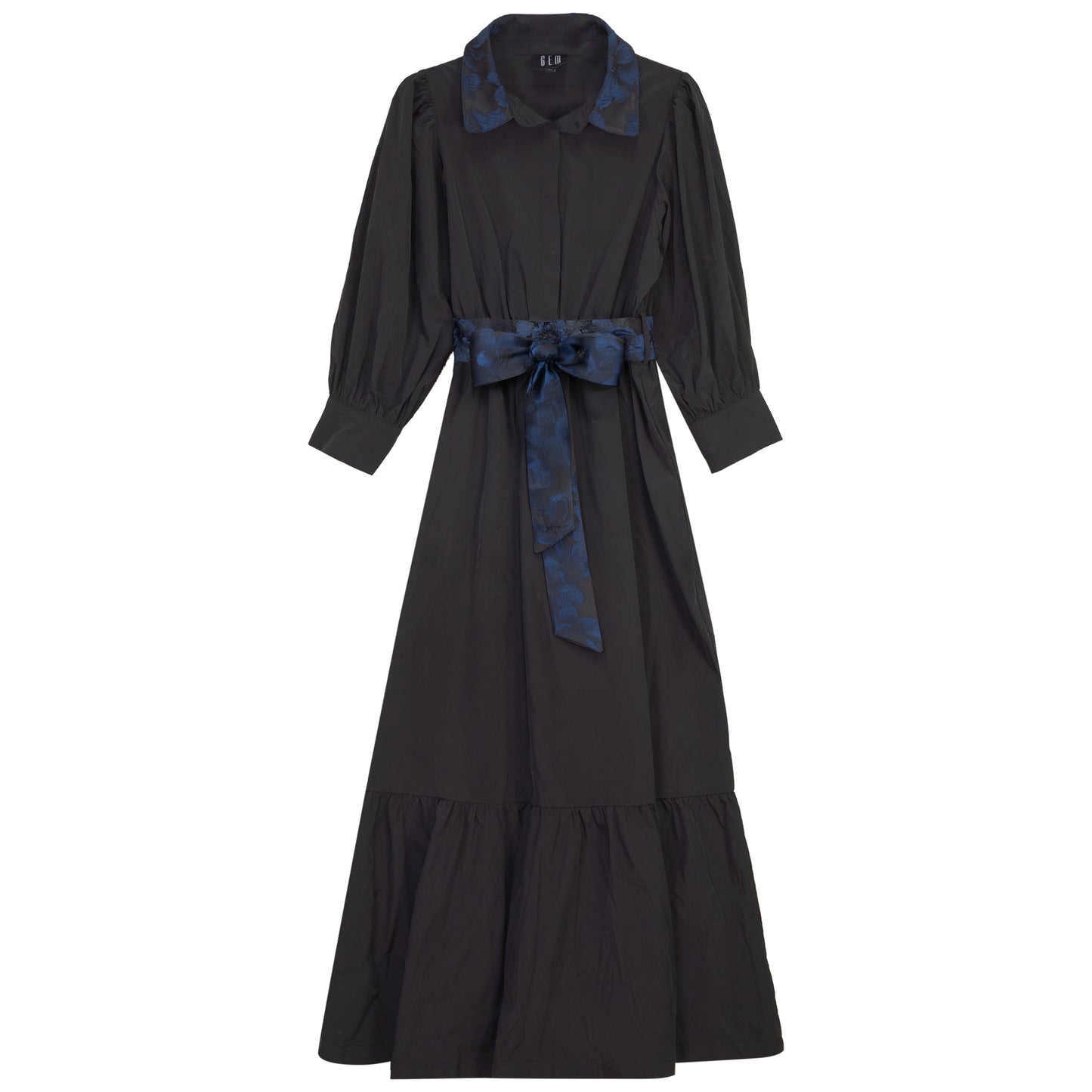 G904-BKBL - TAFFETA TIERED DRESS WITH BELT